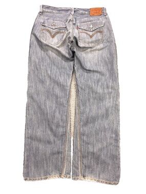 Levis 514 Jeans Men 36x32 Lt Blue Flap Pocket Triple Stitch Whiskered Denim